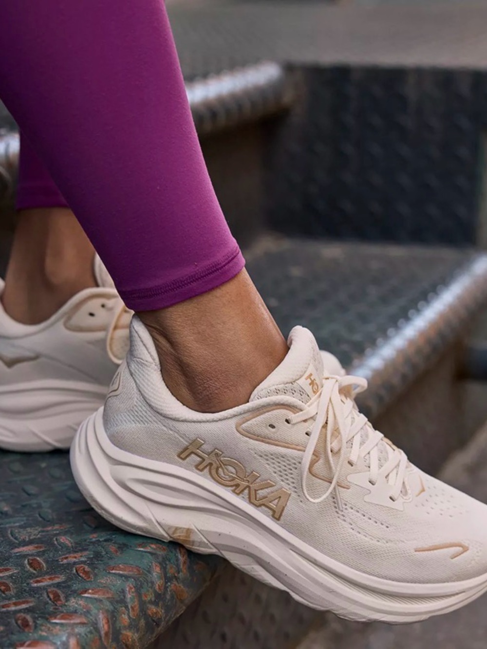 HOKA-Clifton 10 Running Lace-Up Sneaker Beige/White-SIZE 9B